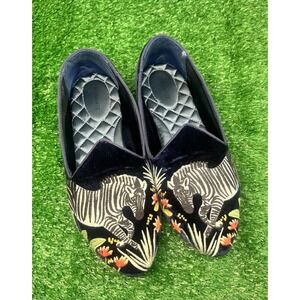 Birdies x Minted The Heron Flats in Wild Zebra Embroidered Blue Velvet 9 Shoes